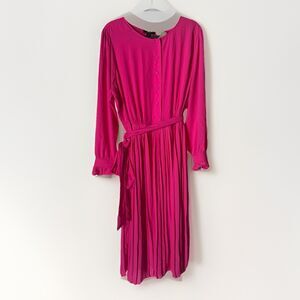 NWT J Crew Hot Pink Pleated Midi Dress 16 Belted Accent Spring Garden